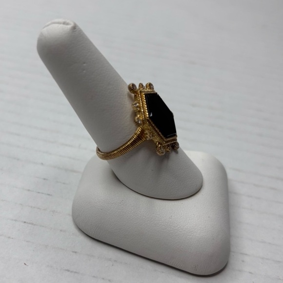 JUDITH RIPKA 14K Gold Black Onyx & Diamonique Hexagon Cut Ring Size 7 - Picture 3 of 7